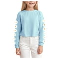 thumbnail image 1 of idosla Kids Crop Tops Girls Long Sleeve Tee Shirts Cute Daisy Pinted Fashion Sweatshirt Pullover Top (Light Blue, 10-11 Years), 1 of 5