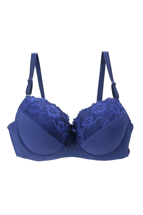 Lace Bra Womens Full Coverage Underwire Bras Padded Underwear (Navy, 80C)
