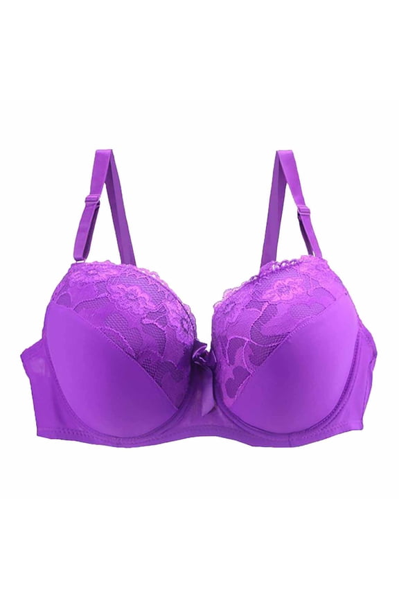 Lace Bra Womens Full Coverage Underwire Bras Padded Underwear (Purple, 85B)