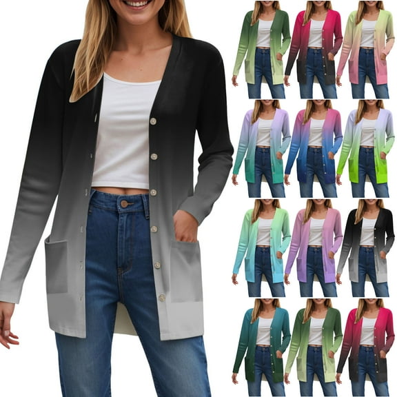 idosla Long Cardigans for Women Open Front Lightweight Tie Dye Trendy Cardigans Long Sleeve Button Up Cardigan with Pocket (Light Blue, XL)