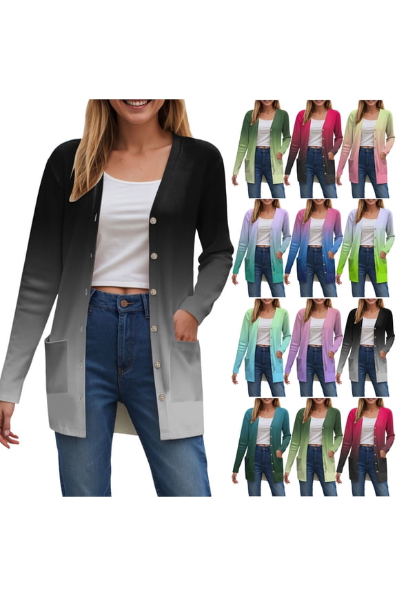 Long Cardigans for Women Open Front Lightweight Tie Dye Trendy Cardigans Long Sleeve Button Up Cardigan with Pocket (Light Blue, XL)