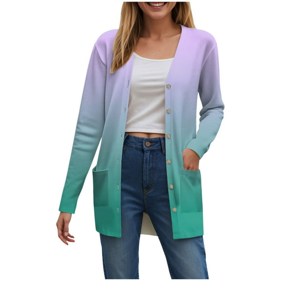 idosla Long Cardigans for Women Open Front Lightweight Tie Dye Trendy Cardigans Long Sleeve Button Up Cardigan with Pocket (Pink, L)