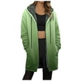 thumbnail image 1 of idosla Long Fleece Hoodies for Women Zip Up Hoodie Trendy Casual Oversized Tunic Sweatshirts Fall Winter Jacket Coat Outerwear (Green, L), 1 of 5