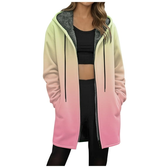 idosla Long Fleece Hoodies for Women Zip Up Hoodie Trendy Casual Oversized Tunic Sweatshirts Fall Winter Jacket Coat Outerwear (Light Yellow, M)