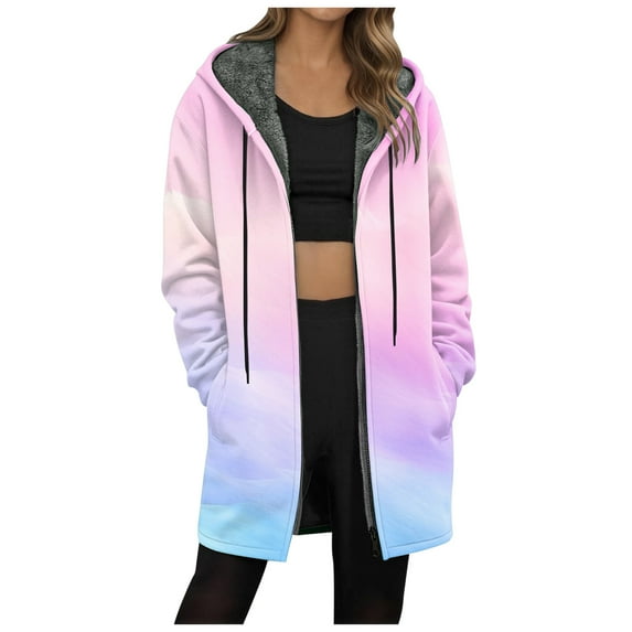 idosla Long Fleece Hoodies for Women Zip Up Hoodie Trendy Casual Oversized Tunic Sweatshirts Fall Winter Jacket Coat Outerwear (Pink, L)