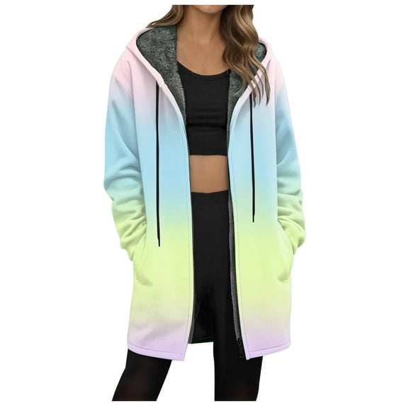 idosla Long Fleece Hoodies for Women Zip Up Hoodie Trendy Casual Oversized Tunic Sweatshirts Fall Winter Jacket Coat Outerwear (Sky Blue, S)