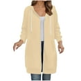 thumbnail image 1 of idosla Long Hoodies for Women Full Zip Up Pullover Tunic Sweatshirts with Pockets Trendy Fall Winter Clothes Y2K (Beige, L), 1 of 4