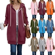 IDOSLA Long Hoodies for Women Zip Up Casaul Fleece Tunic Sweatshirts Lightweight Fall Jacket 2025 Winter Clothes (Army Green, S)