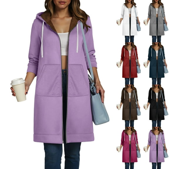 idosla Long Hoodies for Women Zip Up Double Zipper Fleece Jacket Tunic Sweatshirts Fall Winter Fashion Clothes (White, XL)