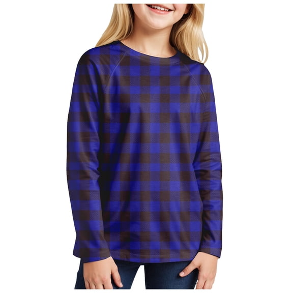 idosla Long Sleeve Shirts for Girls Striped Color Block Blouses Crewneck Loose Tuinc Tops Comfy Spring Basic Pullover Tee (Blue, 7-8 Years)