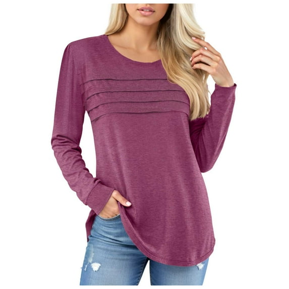 idosla Long Sleeve Shirts for Women Fall Fashion 2025 Dressy Casual Blouses Trendy Pleated Tunic Tops for Leggings (, XXL)