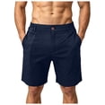 thumbnail image 1 of idosla Men's Cotton Chino Shorts Casual Elastic Waist Drawstring 7 Inch Summer Beach Golf Shorts with Pockets (Navy, L), 1 of 7