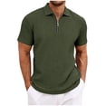 thumbnail image 1 of idosla Mens Quarter Zip Polo Shirts Casual Summer Knit Textured Short Sleeve Shirt Beach Vacation Stretchy Golf Shirts (Army Green, 3XL), 1 of 9