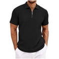 thumbnail image 1 of idosla Mens Quarter Zip Polo Shirts Casual Summer Knit Textured Short Sleeve Shirt Beach Vacation Stretchy Golf Shirts (Black, M), 1 of 9