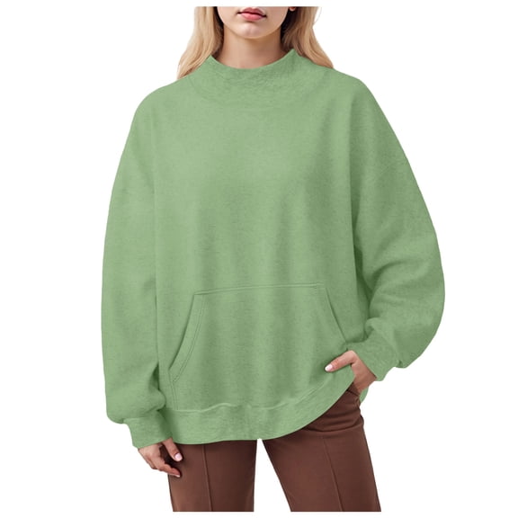 idosla Mock Neck Sweatshirt Women Oversized Turtleneck Pullover Long Sleeve Tops Fall Fashion Y2K Outfits With Pockets (Green, 3XL)