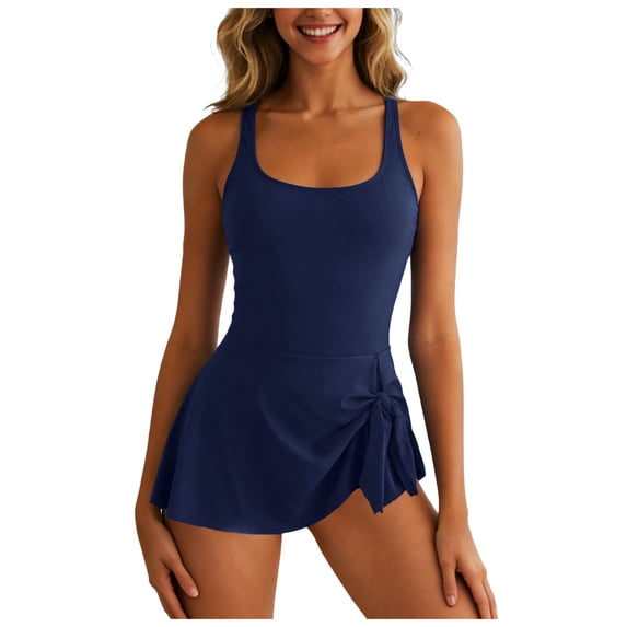 idosla One Piece Swimdress Swimsuits for Women Tummy Control Swim Dresses Skirt Bathing Suit (Dark Blue, 6XL)