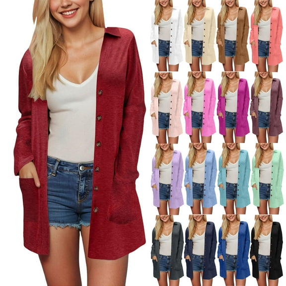 idosla Open Front Cardigan for Women 2025 Summer Long Sleeve Button Down Knit Sweaters Loose Fit Outwear with Pockets (Beige, XL)