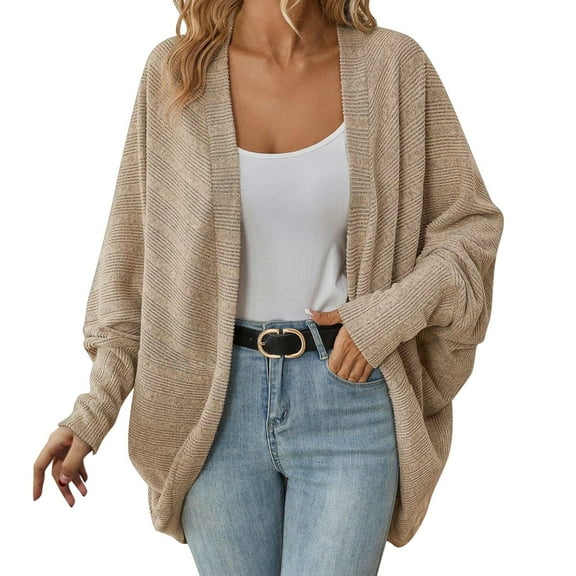 idosla Oversized Cardigan Sweaters for Women Fall Outfits Chunky Knit Open Front Sweater with Pockets (Khaki, L)