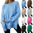 thumbnail image 1 of idosla Oversized Sweatshirt for Women Thumbhole Long Sleeve Hoodies Shirts 2025 Fall Side Slit Pullover Top Y2k Outfits (Blue, M), 1 of 9
