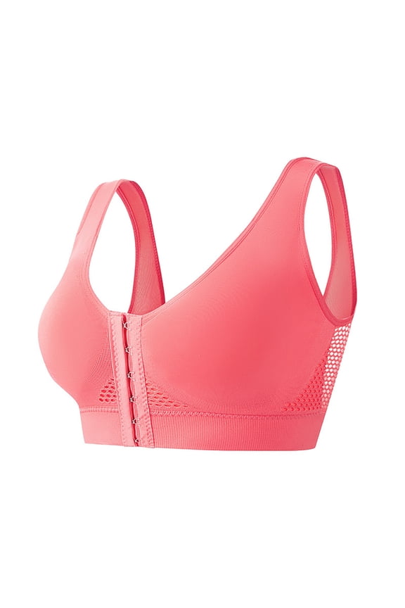 Plus Size Mastectomy Bra Women Seamless Front Buckle Cross Back Shaping Bras Soft Full Coverage Daily Sports Bras (Watermelon Red, L)