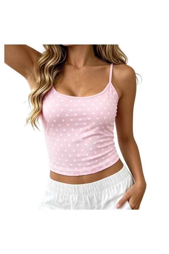 Polka Dots Tank Top for Women Teens Girls Cute Summer Tops Y2K Square Neck Camisole Slim Fit Going Out Tops (Light Pink, M)