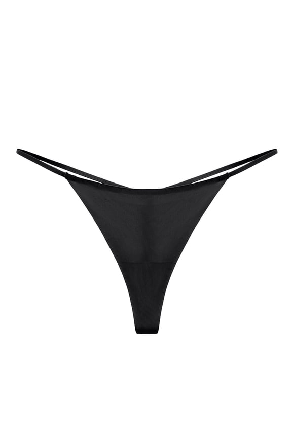 Seamless G-string Thongs for Women - No Show Thong Underwear Low Rise Stretch Panties Workout Pack (Black, L)