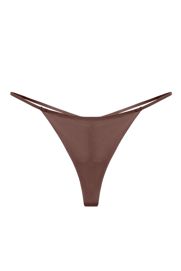 Seamless G-string Thongs for Women - No Show Thong Underwear Low Rise Stretch Panties Workout Pack (Brown, XL)