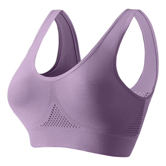 idosla Seamless Sports Bra Plus Size 6XL, Medium Support Wire-Free Workout Bra with Mesh, Soft Padded Yoga Top for Large Bust (Purple, XXL)