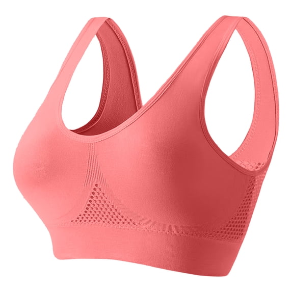 idosla Seamless Sports Bra Plus Size 6XL, Medium Support Wire-Free Workout Bra with Mesh, Soft Padded Yoga Top for Large Bust (Watermelon Red, M)