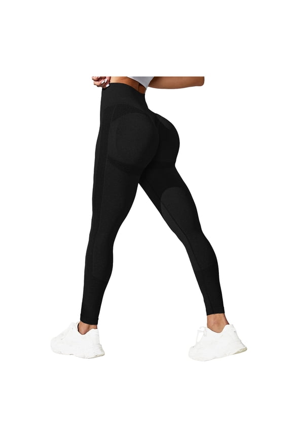 Seamless Workout Butt Lifting Leggings - Booty Scrunch Gym Leggings for Women (Black, L)