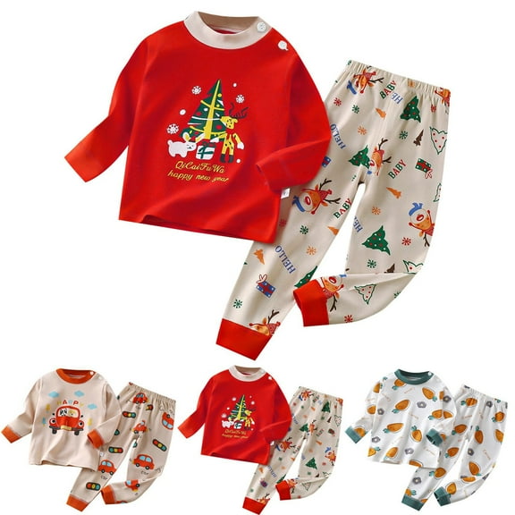 idosla Sibling Matching 6M-8Y Soft Warm Cotton Modal Character Long Sleeve Snug-Fit Pajama Long Sleeve Sleepwear Daily (Khaki, 12-18 Months)