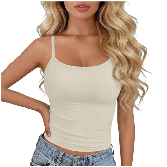 idosla Spaghetti Strap Crop Tank Tops for Women Cute Summer Camisoles for Teens Fitted Basic Layering Cami Undershirts (Light Yellow, One Size)