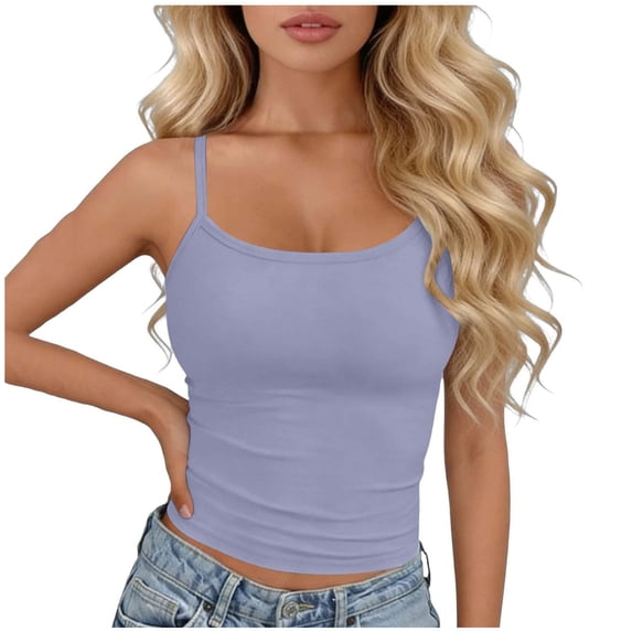 idosla Spaghetti Strap Crop Tank Tops for Women Cute Summer Camisoles for Teens Fitted Basic Layering Cami Undershirts (Purple, One Size)