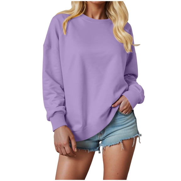 idosla Sweatshirt for Women, Casual Crewneck Sweatshirts Women Loose Fit Long Sleeve Pullover Tops Cute Soft Shirt (Light Purple, 4XL)