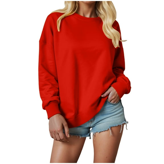 idosla Sweatshirt for Women, Casual Crewneck Sweatshirts Women Loose Fit Long Sleeve Pullover Tops Cute Soft Shirt (Red, 5XL)