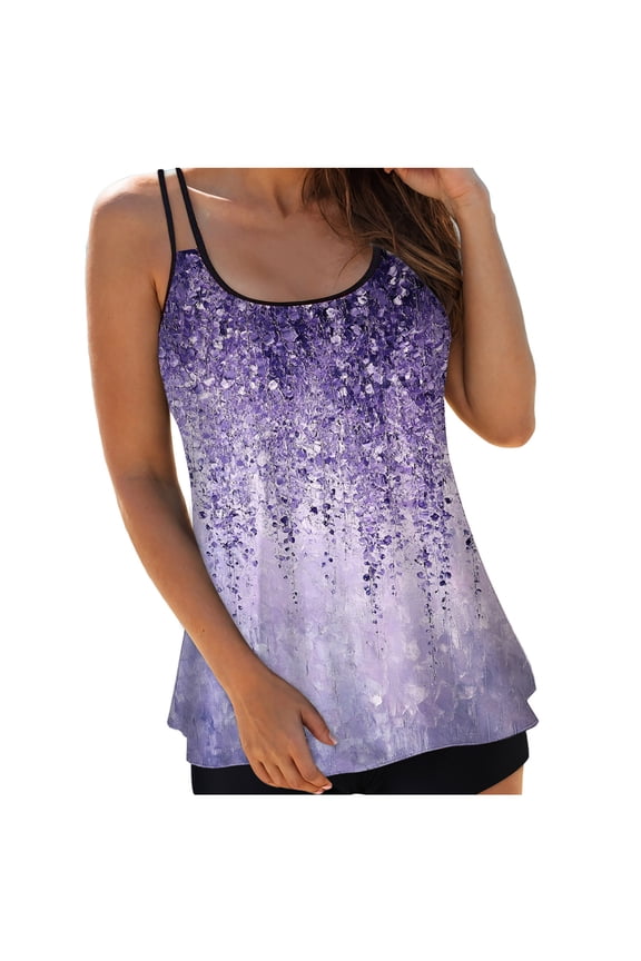 Tankini Tops for Women Loose Fit Modest Bathing Suits Flowy Swim Top No Bottom (Light Purple, S)