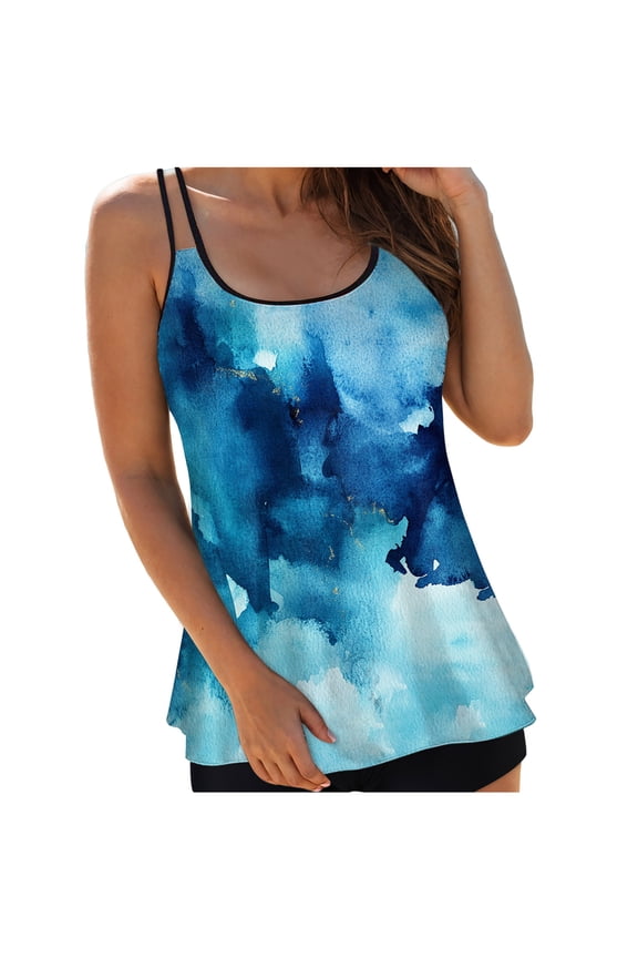 Tankini Tops for Women Loose Fit Modest Bathing Suits Flowy Swim Top No Bottom (Sky Blue, XXL)