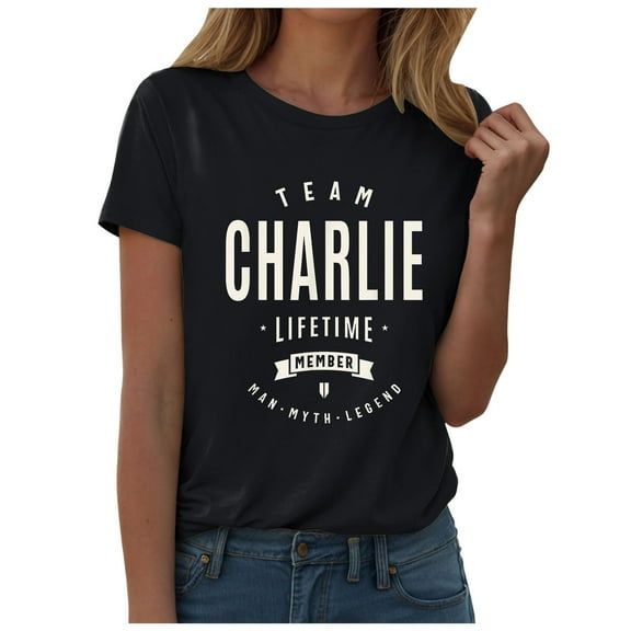idosla Team Charlie Lifetime Member Funny Name Charlie Short Sleeve T-Shirt (Black, M)