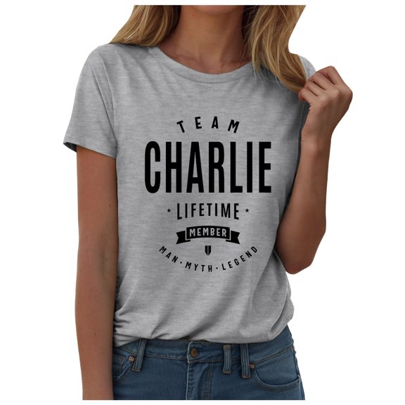idosla Team Charlie Lifetime Member Funny Name Charlie Short Sleeve T-Shirt (Light Gray, M)