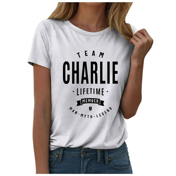 idosla Team Charlie Lifetime Member Funny Name Charlie Short Sleeve T-Shirt (White, L)
