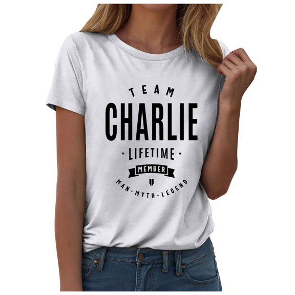 idosla Team Charlie Lifetime Member Funny Name Charlie Short Sleeve T-Shirt (White, S)