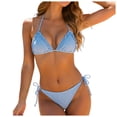 thumbnail image 1 of idosla Textured Halter Bikini for Women 2 Piece Triangle Bikini Sets Sexy High Cut Bathing Suit Side Tie Swimsuits (Light Blue, S), 1 of 9