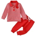 thumbnail image 1 of idosla Toddler Baby Boy Irish Outfit Long Sleeve Shamrock Embroidery Striped Sweater Tops with Pants 2Pcs Clothing Set (Red, 3-6 Months), 1 of 9