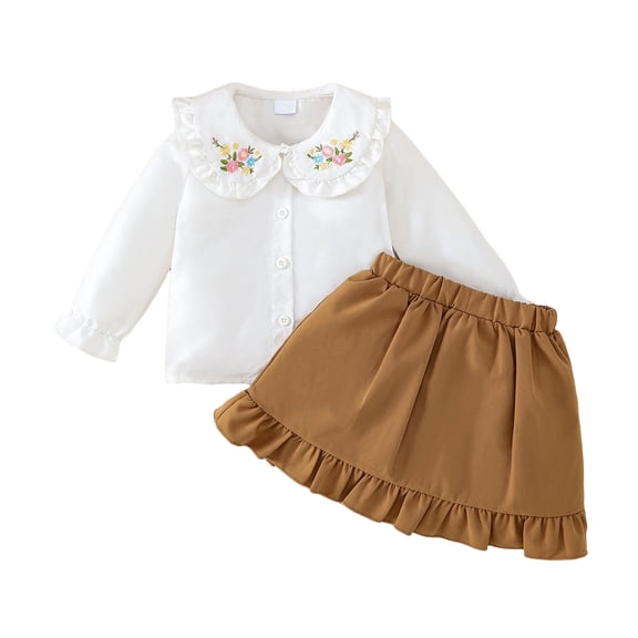 idosla Toddler Girl Fall Clothes Baby Turtleneck Solid Knitted Pullover Top A-Line Button Mini Skirt Set Girls 2Pcs Oufits (White, 6-9 Months)