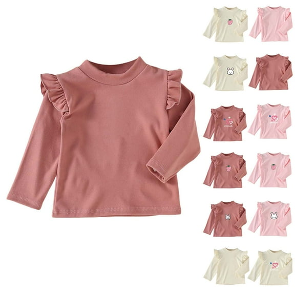 idosla Toddler Girl Ruffle Long Sleeve T-Shirt Cotton Top Tee for Spring/Fall (White2, 6-12 Months)