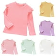 thumbnail image 1 of idosla Toddler Girls Fleece Shirts Ruffle Long Sleeve T-Shirts Solid Color Warm Basic Tees Tops Fall Tshirts (Purple, 4-5 Years), 1 of 4