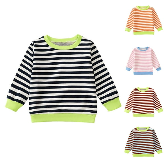 idosla Toddler Kids Long Sleeve Pullover Sweater Tops Cotton Striped Knit Sweatshirt Baby Boys Loose Soft Crew Baby Girl Blouse (Orange, 2-3 Years)