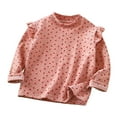thumbnail image 1 of idosla Toddler Kids Ruffled Shoulder Polka Dot Long Sleeve Shirt Floral Base Tunic Blouse T-Shirt Cotton Knit Fall Tops (Red, 4-5 Years), 1 of 3