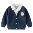 thumbnail image 1 of idosla Toddler Little Boy Spring Lapel Splicing Long Sleeve Two Piece Outfits Cartoon Bear Top (Dark Blue, 5-6 Years), 1 of 6