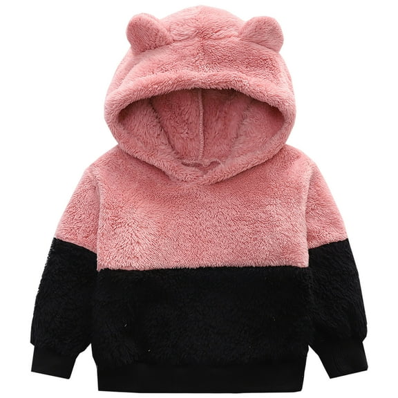 idosla Toddler Little Boys Girls Fleece Hoodie Pullover Sweatshirts Hooded Thick Bear Ears Shape Color Blocking Outfits (Pink, 3-4 Years)